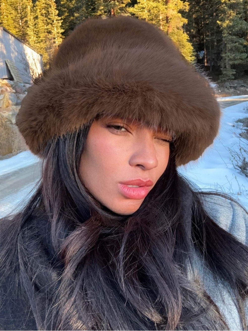 Zara NWT faux fur brown beanie 3739/263